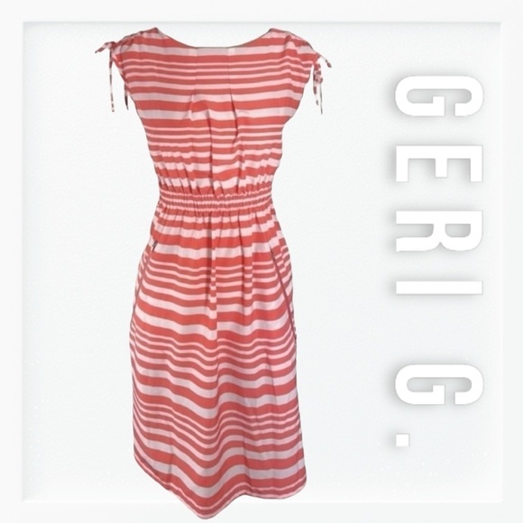 Geri G. Orange and White Tie Shoulder Striped Dress sz M - Picture 1 of 13